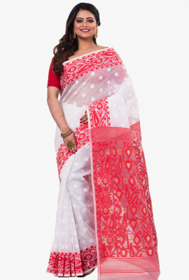 Red White Dhakai Jamdani Saree HTDS0020