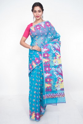 Sky Blue All Over Work Dhakai Jandani