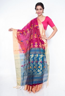 Magenta Pink Bengal Handloom Saree
