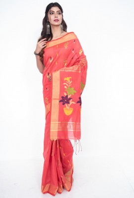 Sweet Peach  Bengal Handloom Saree