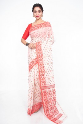 Red & white Soft Dhakai Jamdani Saree